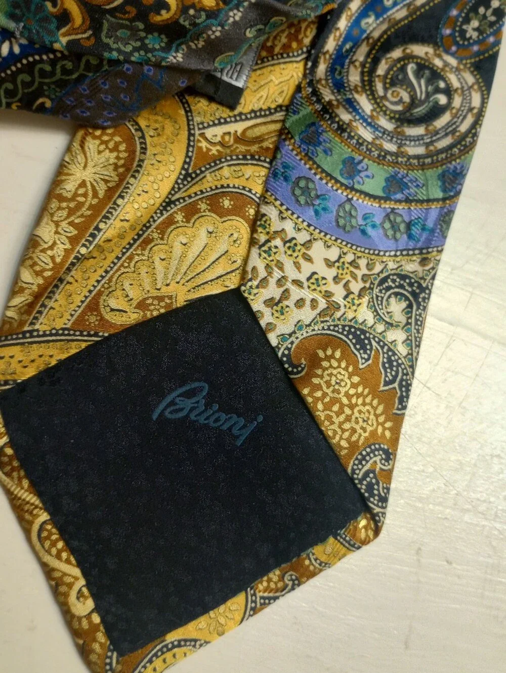 Brioni Vintage Blue And Gold Paisley Silk Tie